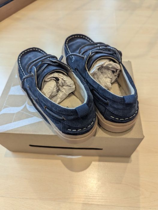 Mocassins / sapatos vela azuis Zara, pele croute, menino. Tam 35 - Com