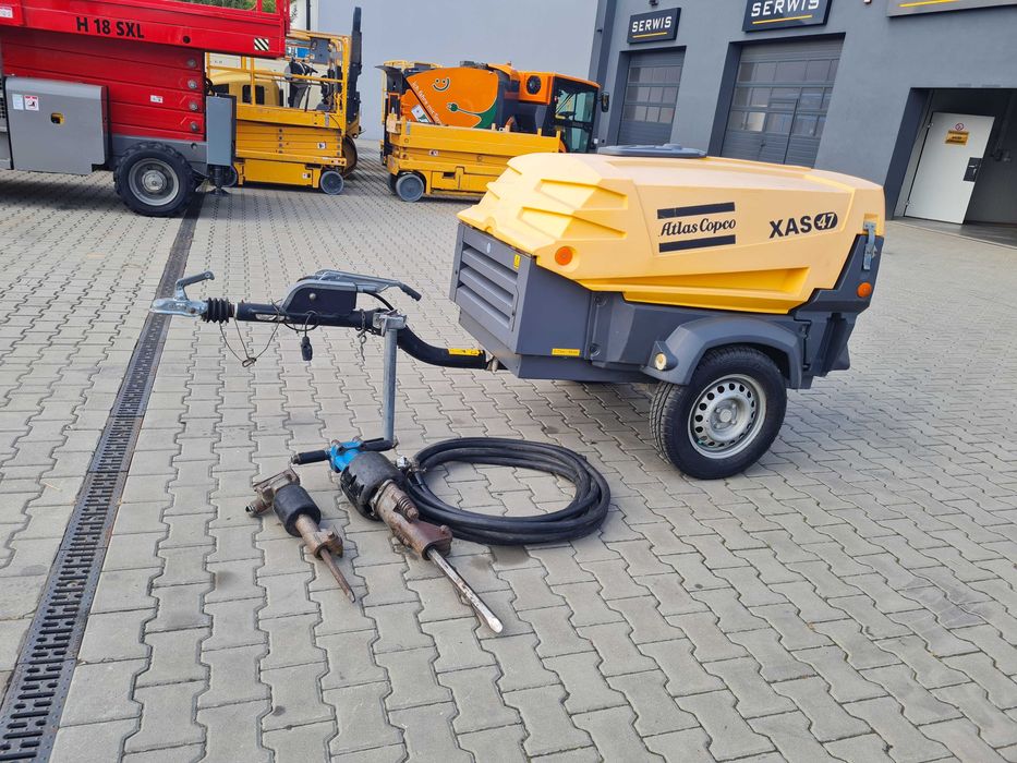 Sprężarka Atlas Copco XAS 47 + młoty pneumatyczne + wąż rok 2013