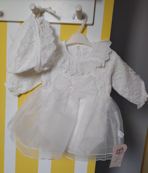 Komplet na chrzest sukienka+ czapka 68/74