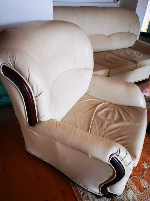 komplet wypoczynkowy skóra fotel, puf, tapczan dwuosobowy