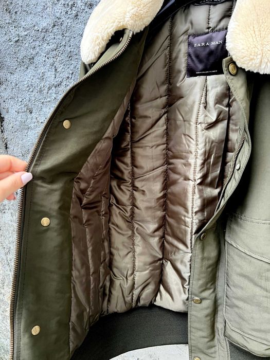 Casaco/Parka/Blusão Zara Man verde tropa matte NOVA gola pêlo