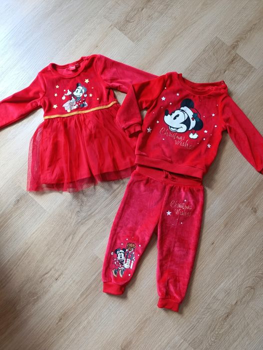 Świąteczny zestaw Myszka Minnie/Miki: Sukienka + Dres welurowy rozm. 80