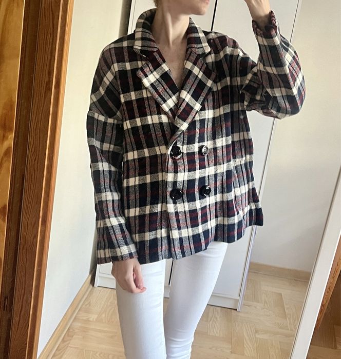 Koszulowa kurtka w kratę płaszczyk przejściowy L Zara