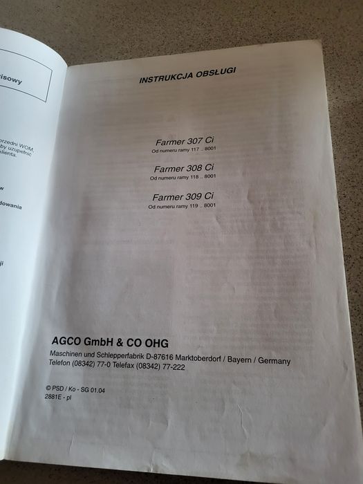 Instrukcja obsługi ciągnika fendt 307 ,308, 309 ci