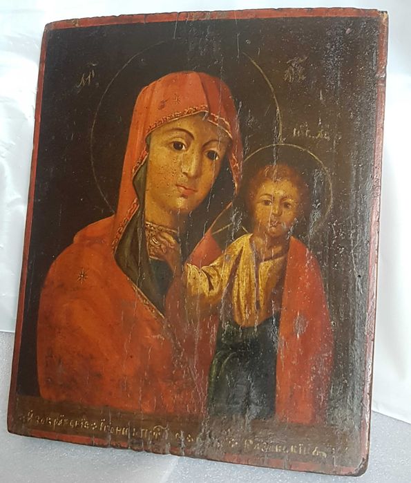 Zabytkowa ikona prawosławna, wizerunek Matki Boskiej Kazańskiej-drugiej połowy XIX wieku
