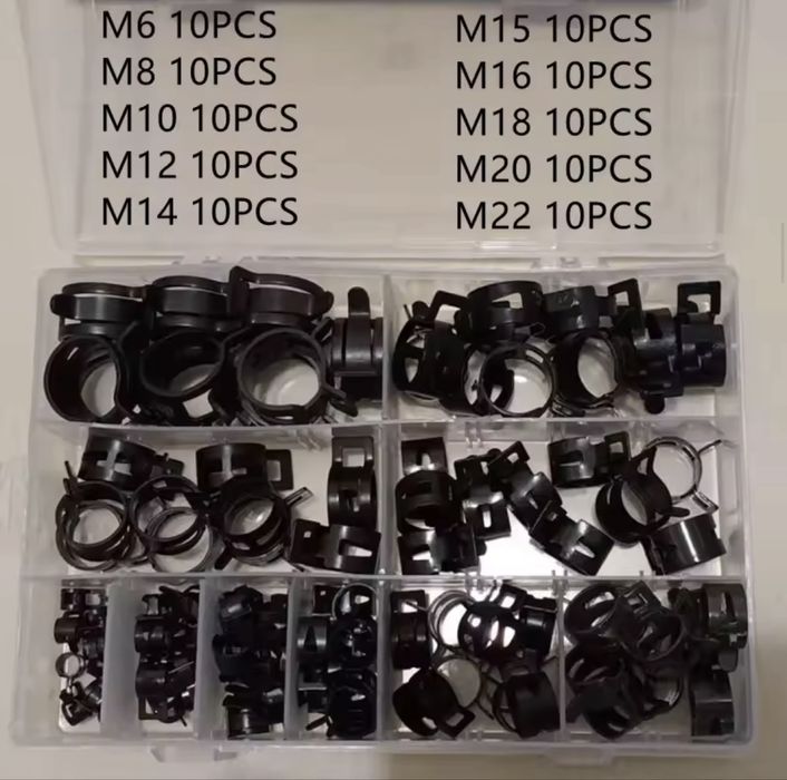 Набір хомутів в органайзері зажим 100шт 6-17мм сталеві міцні зручніНов