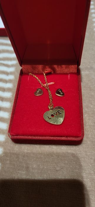 Colar e brincos aço dourado