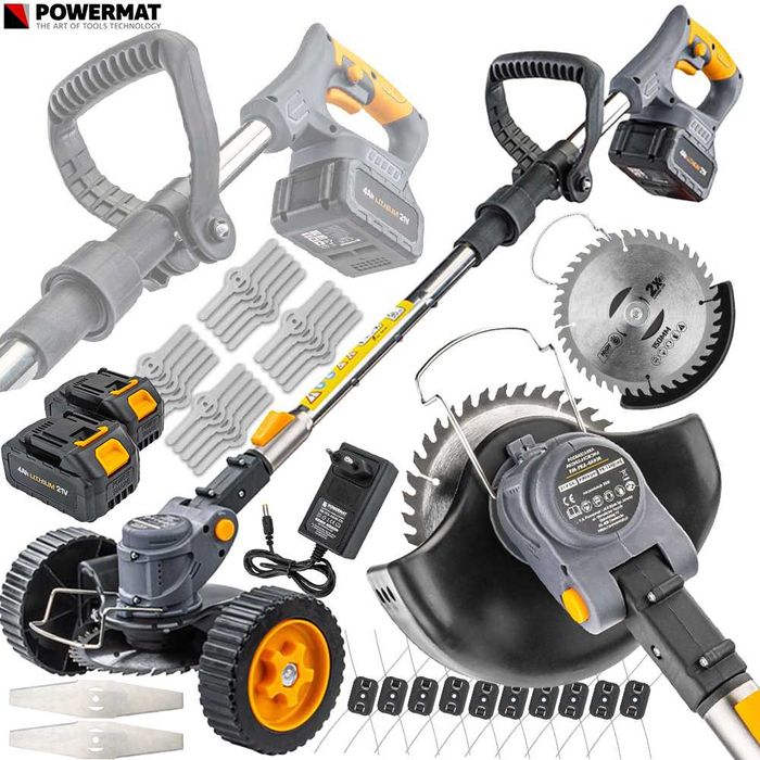 POWERMAT Podkaszarka Akumulatorowa Kosa Wykaszarka Kołach 2x4Ah PM1329