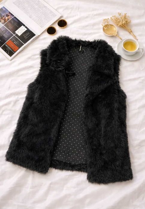 Czarne futerko faux fur | eleganckie | wieczorowe | party glam