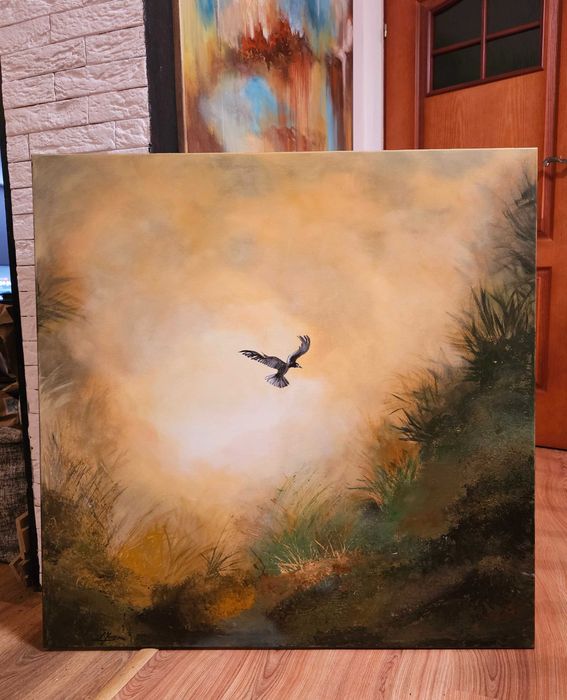 Rozpościerając skrzydła.  Obraz ręcznie malowany 90x90