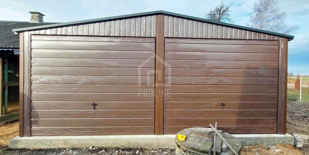 Garaż Blaszany 6,5X8 2X Brama Drewnopodobny Rynny Dwuspad PLG227