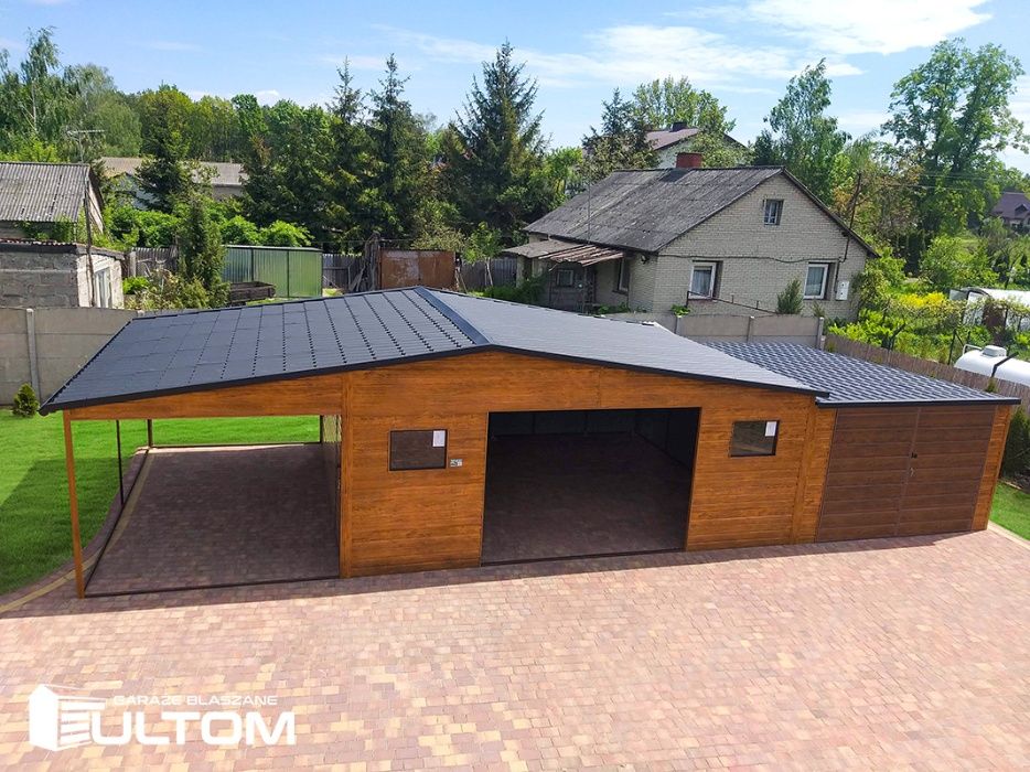 Garaż blaszak profil zamknięty z wiatką ULTOM 4x5 wiata