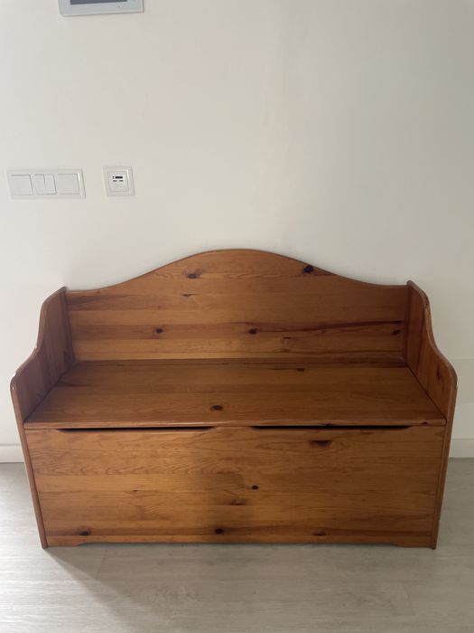 Banqueta de madeira arca de arrumacao