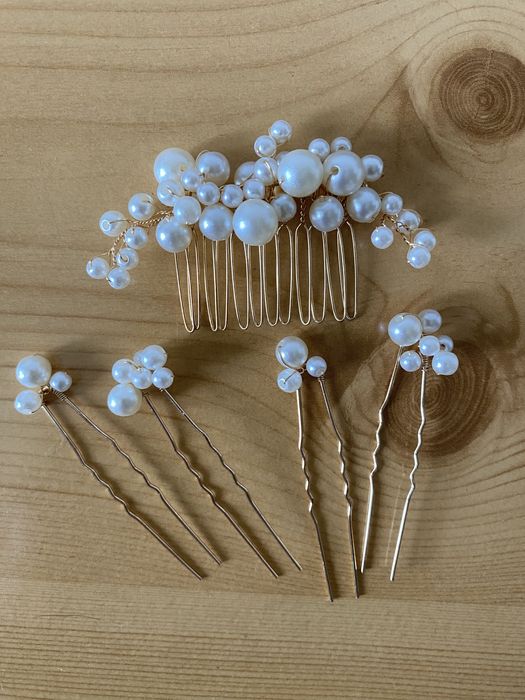 Ozdoby do włosów ślubne wesele grzebyk wsuwki perły perłowe białe