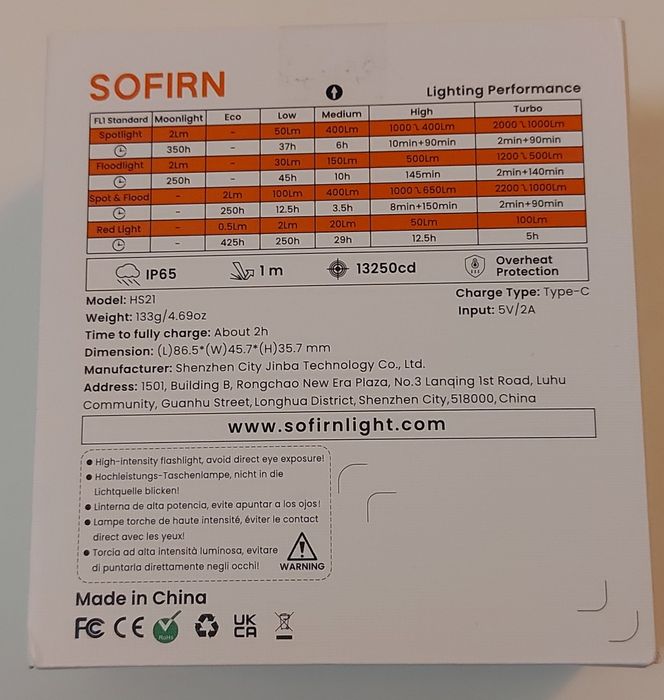 Czołówka Sofirn HS21 z ogniwem 18650, 6000/6500K