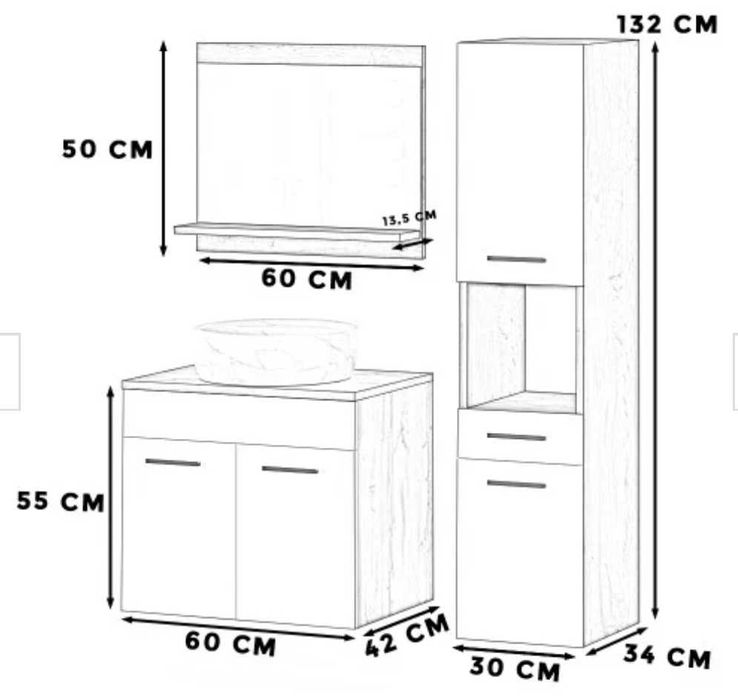 Meble łazienkowe 90cm NOWE - słupek, szafka, lustro - loft Wotan szary