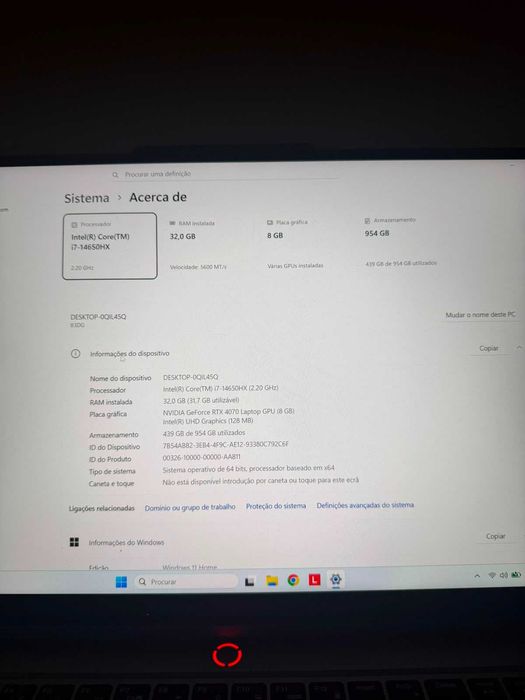Portatil Lenovo 4070 32GB RAM I7 14 geracao Como Novo Com garantia e fatura!