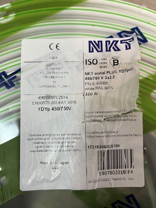 Przewód kabel płaski YDYp 3x2,5 750V 100m NKT