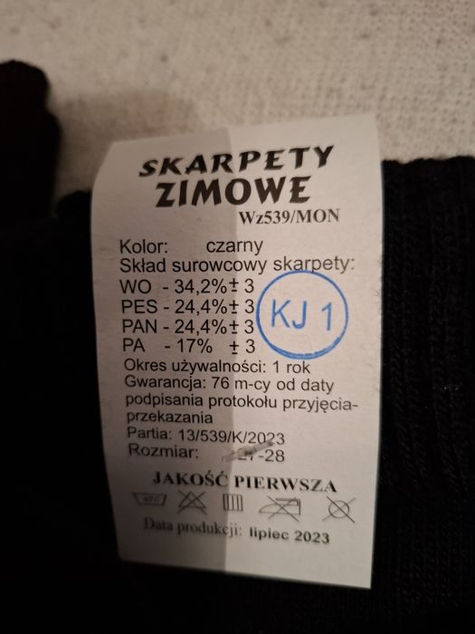 Skarpety zimowe czarne wojskowe MON roz. 42-44.