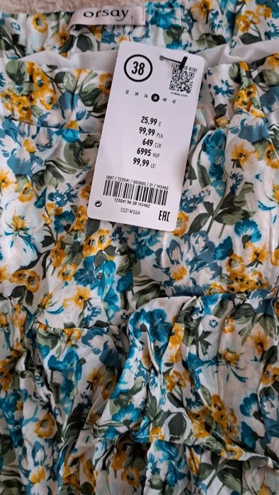 Zestaw bluzka z lnem i spódnica kaskadowa r.38, Orsay