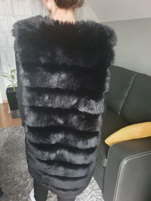 Czarna kamizelka, sztuczne futro, S/M