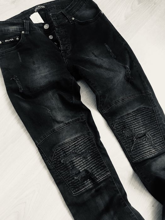 Spodnie Balmain czarne jeansowe przetarcia unikat
