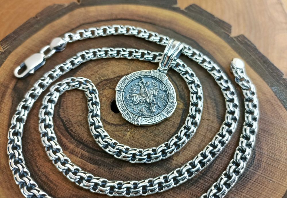 Срібний ланцюг Бісмарк Підвіска Георгій Побідоносець. Цепочка Бисмарк