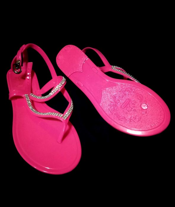 Босоножки розовые силиконовые с камушками с блеском 25.5см