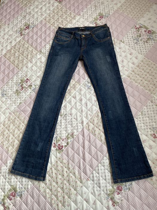 Jeansy granatowe elastyczne M 38 zdobienia flare bootcut vintage y2k