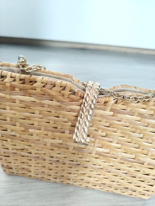 Torebka Zara rattanowa letnia pleciona na ramię
