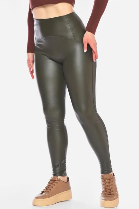 НОВІ Легінси, лосини екошкіра темно-зелені
