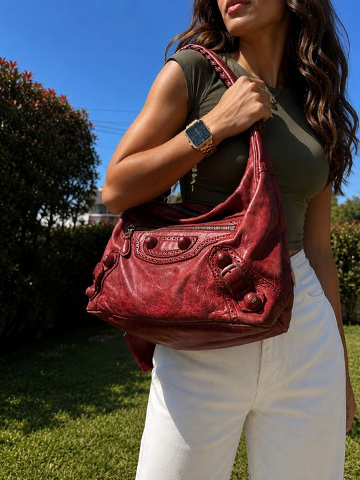 Vintage Balenciaga day bag em couro vermelho