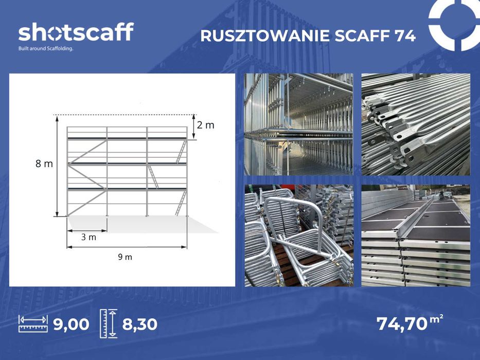 Aluminiowe lekkie rusztowanie nieużywane na elewację Plettac 8,3 X 9 =75m2 kompletne