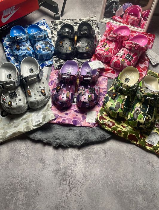 ‼️РОЗПРОДАЖ‼️ Crocs x Bape | Чорний, сірий, зелений, рожевий, синій, фіолетовий | Розміри 36–45