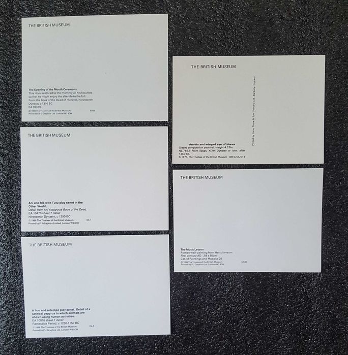 5 postais, arte, pintura, The British Museum, Egipto. Envio GRÁTIS