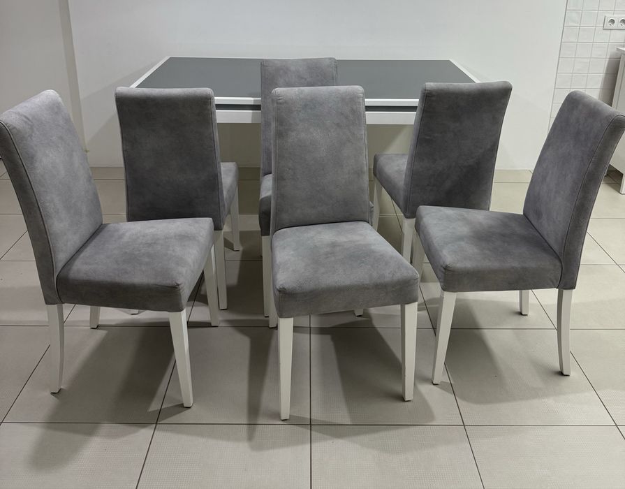 Mesa de sala em madeira lacada branca nova + conjunto de 6 cadeiras