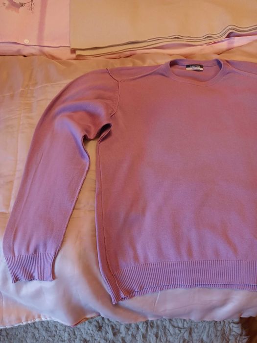 Sweter męski fioletowy duży XL ozdobne szwy na zewnątrz