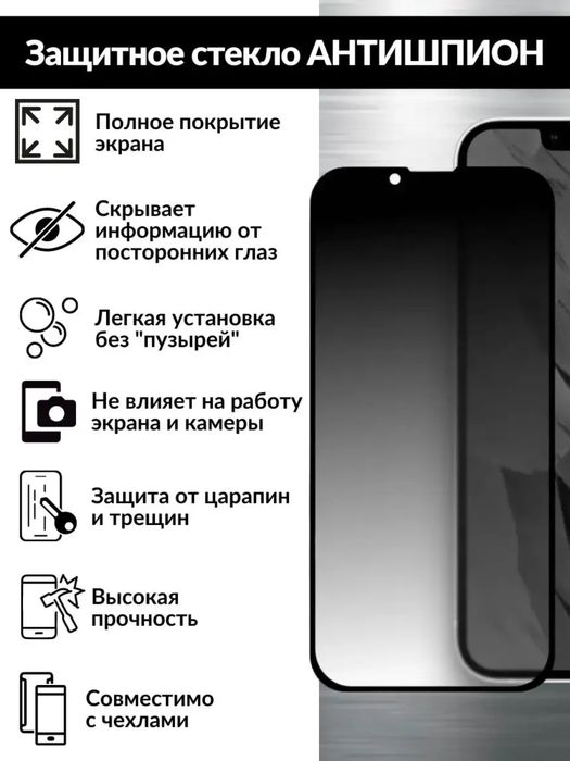 Анти-Шпион Захисне Скло Айфон | Защитное стекло iPhone 14/15/16 ProМах