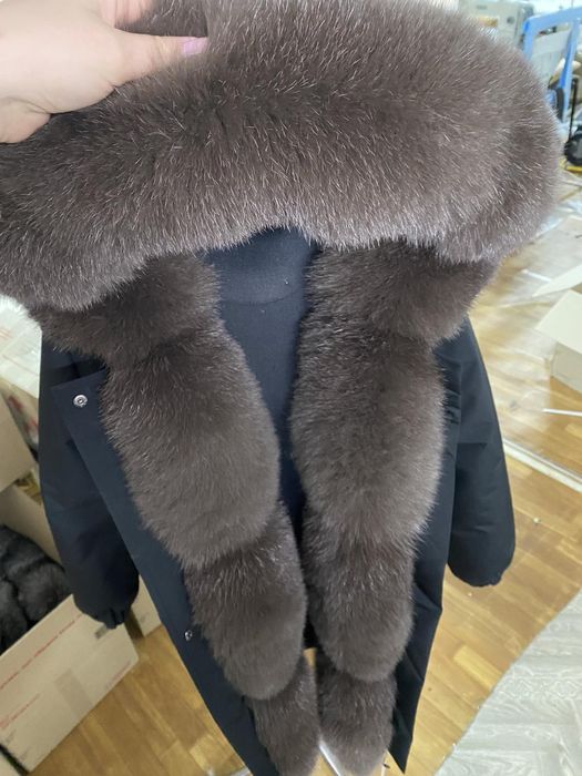Женская зимняя чёрная парка, куртка с финским песцом под соболь, 42-60