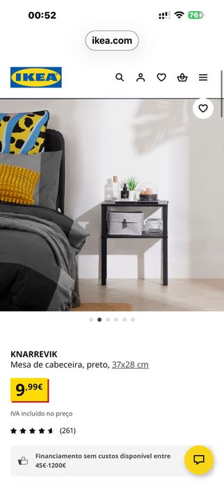 KNARREVIK - Mesa de cabeceira, preto, 37x28 cm