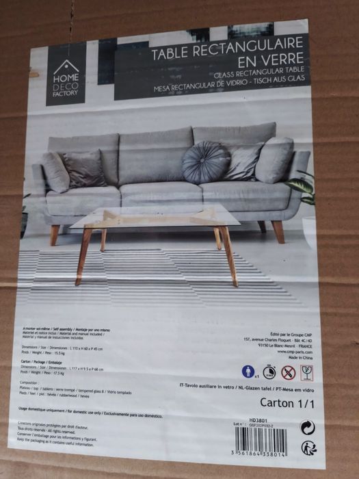 Mesa rectangular de Centro em vidro - L110 x H60 x P 45