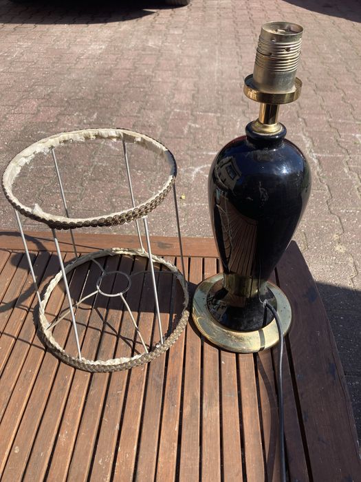 Lampa stołowa vintage + stelaż abażuru – retro, PRL