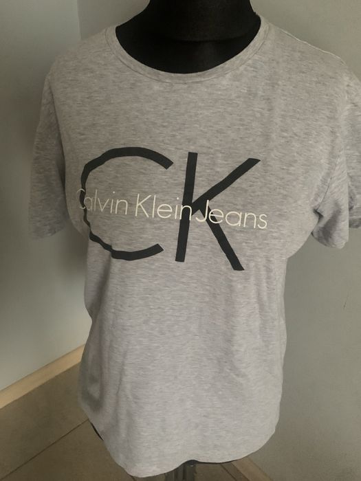 CK Calvin Klein bluzka T- Shirt damska szara r. L, bawełna
