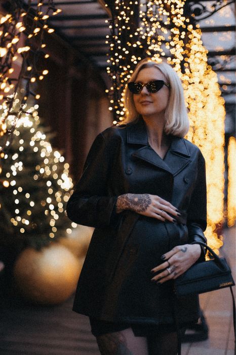 Плащ піджак на поясі з еко шкіри