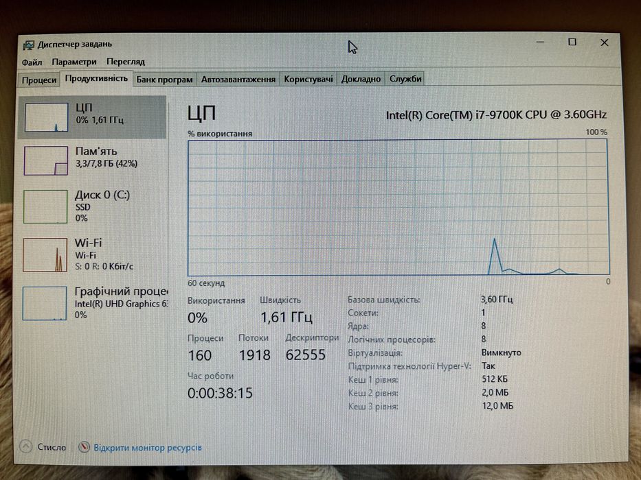 Процесор Intel i7-9700K 1151v2 (8/8) 3.6Ghz 95W UHD 630 + Asus B360M-A