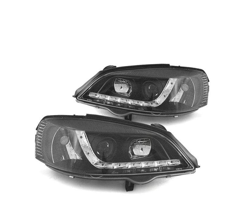 FARÓIS FRONTAIS LUZ DIURNA LED OPEL ASTRA G FUNDO PRETO DIURNA