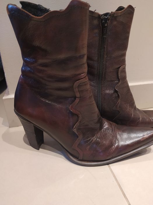 Półkozaki, botki ocieplane ze skóry