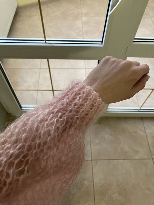 Рожевий кардиган в‘язаний кардиган павутинка хмаринка мохер мохеровий