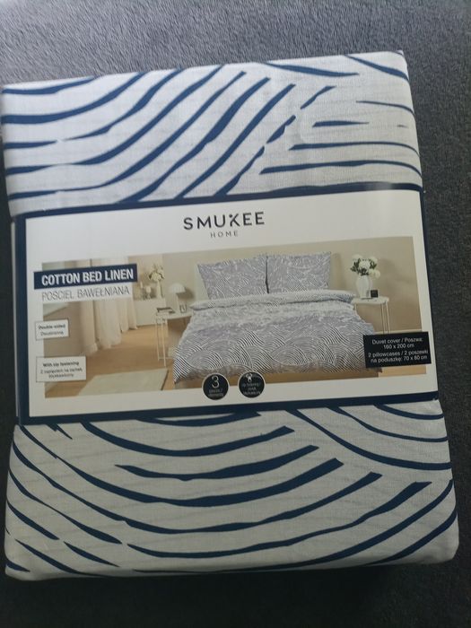 Biało granatowa pościel bawełna 100% Smukee komplet pościeli 160/200