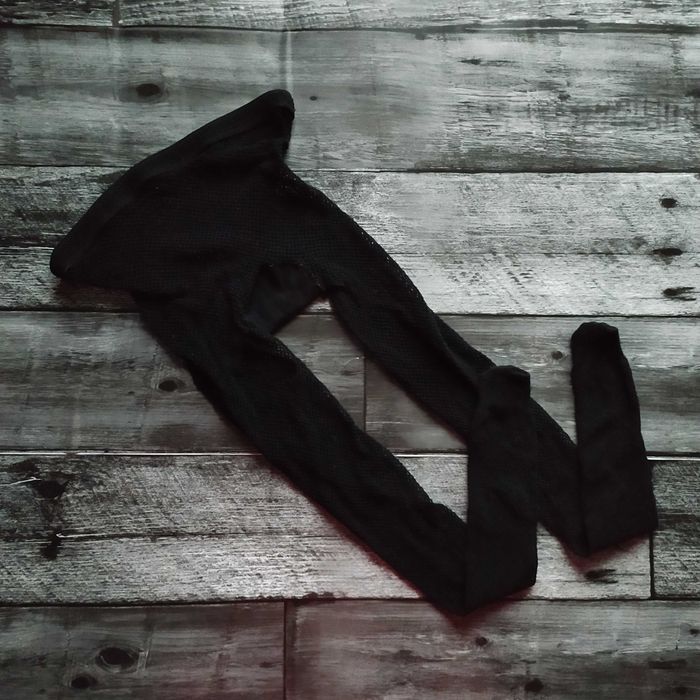 Колготки сетка черные, в клетку, пояс для чулок